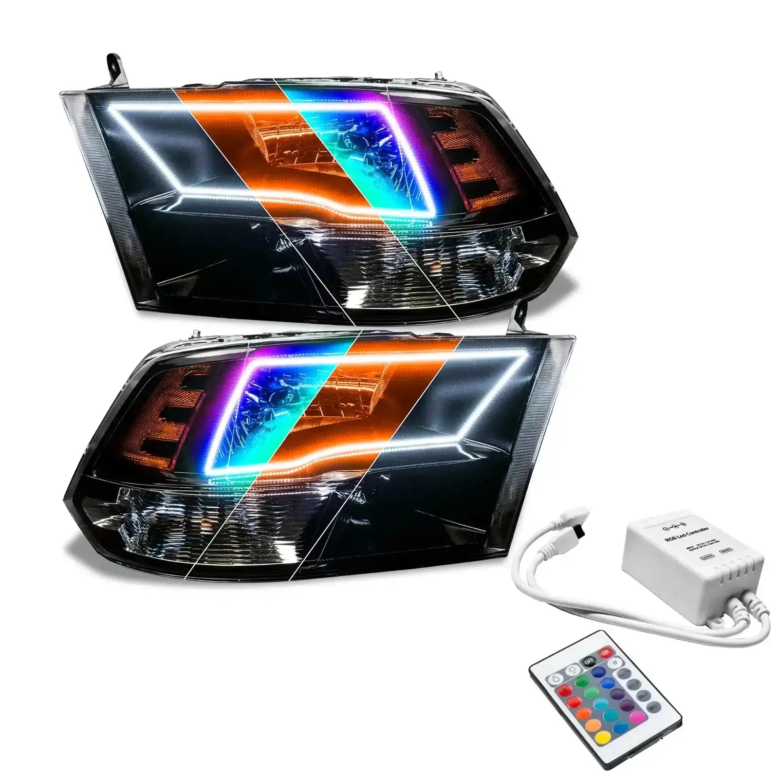 ORACLE Lighting 2009-2018 RAM ColorSHIFT Switchback Quad Pre-Assembled Halo Headlights - Black Housing - Image 39