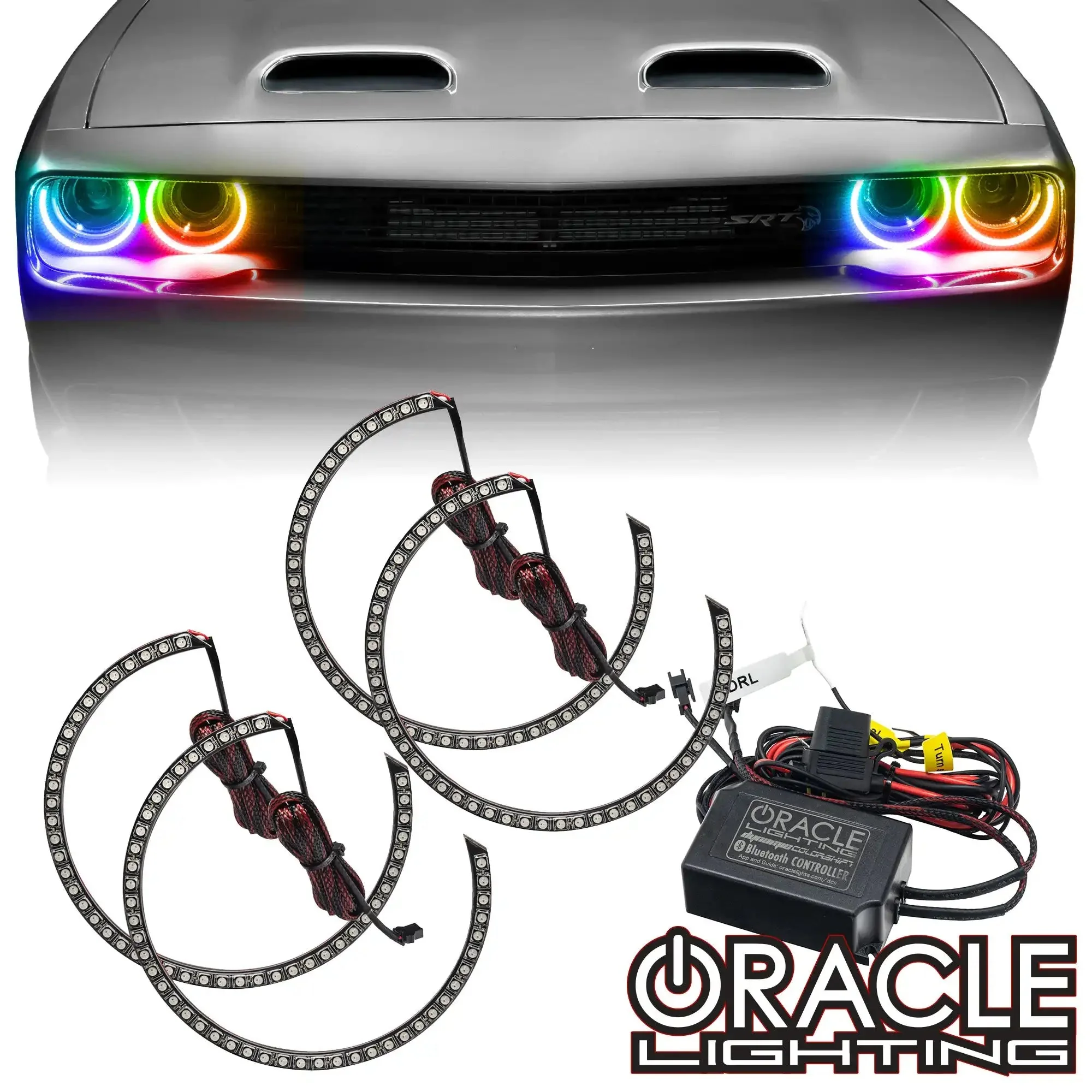 ORACLE Lighting 2015-2023 Dodge Challenger Dynamic ColorSHIFT Headlight Halo Kit - Surface Mount - Image 38