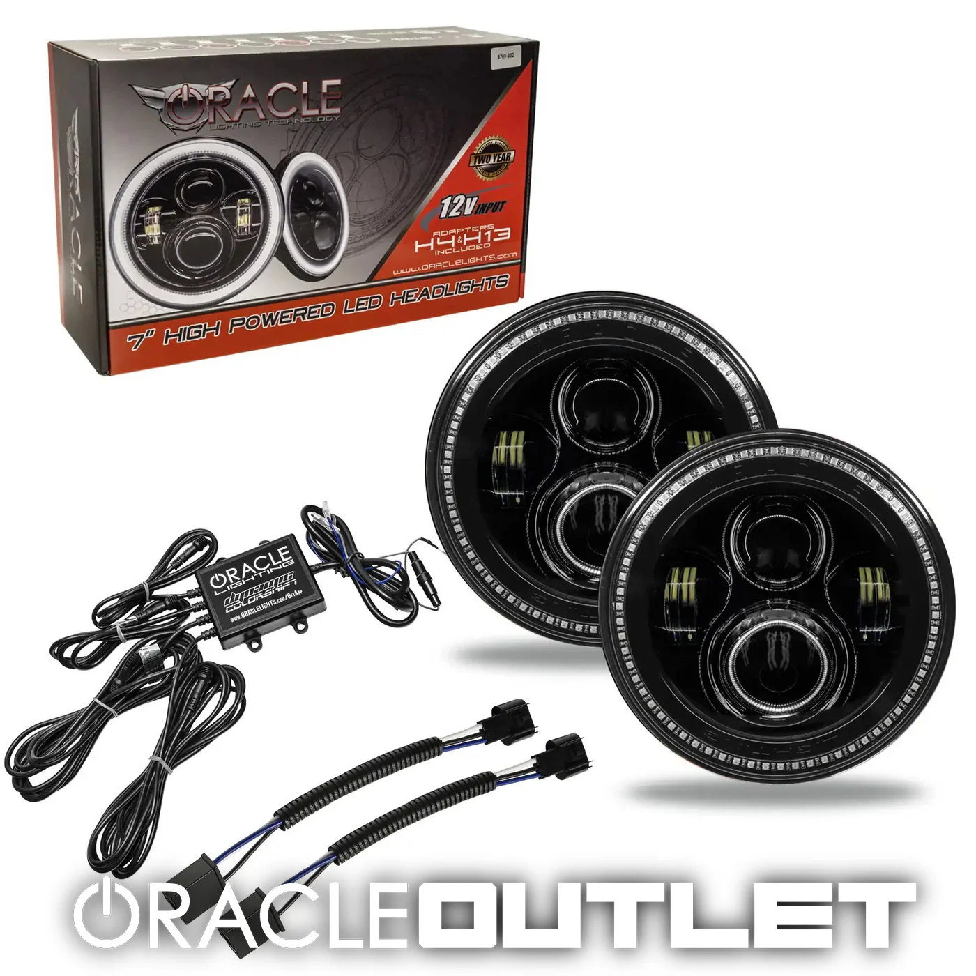 7" High Powered LED Headlights - Black Bezel - Dynamic RGB | ORACLE Outlet | GRADE A
