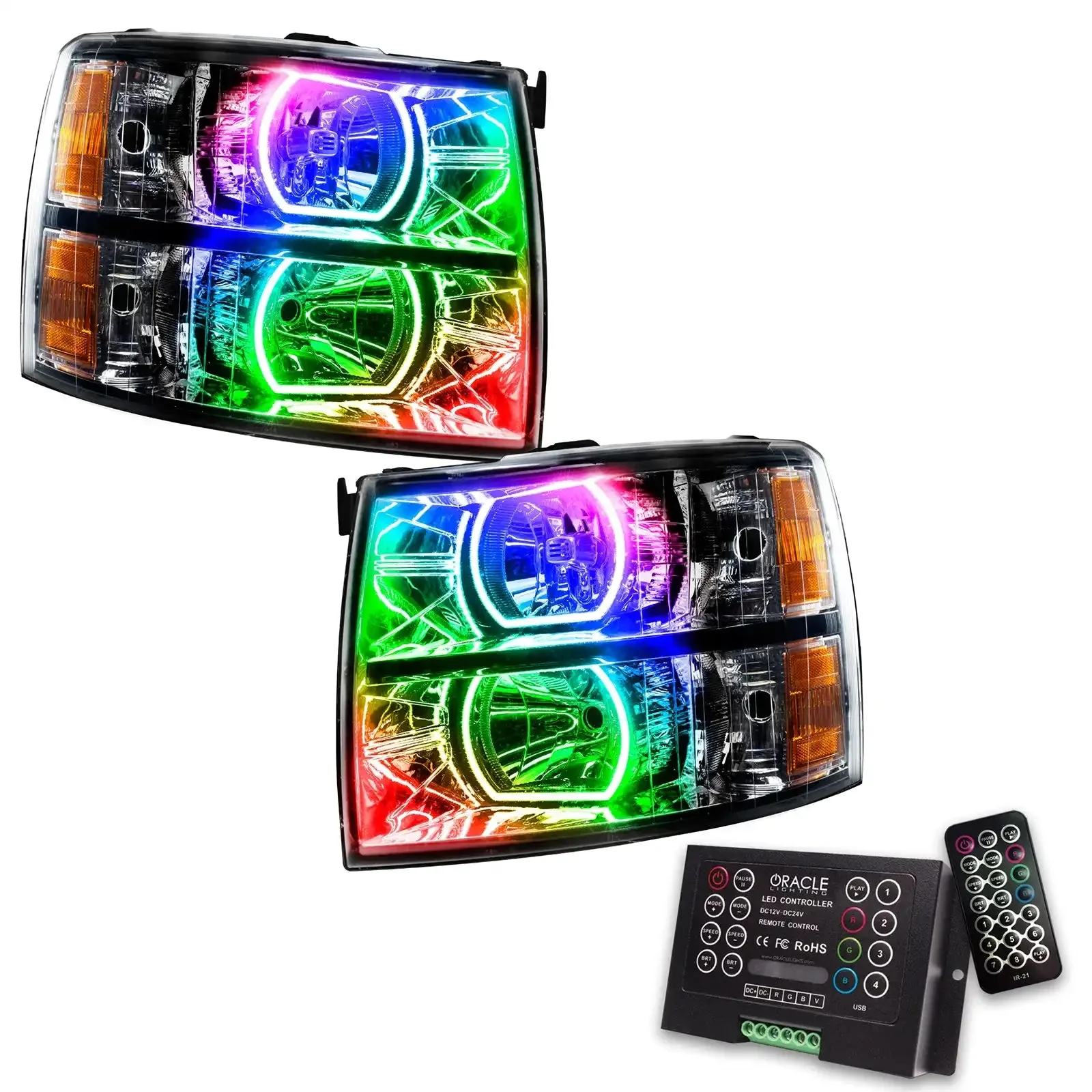 ORACLE Lighting 2007-2013 Chevrolet Silverado Pre-Assembled LED Square Style Halo Headlights - (Black Housing) - Image 5