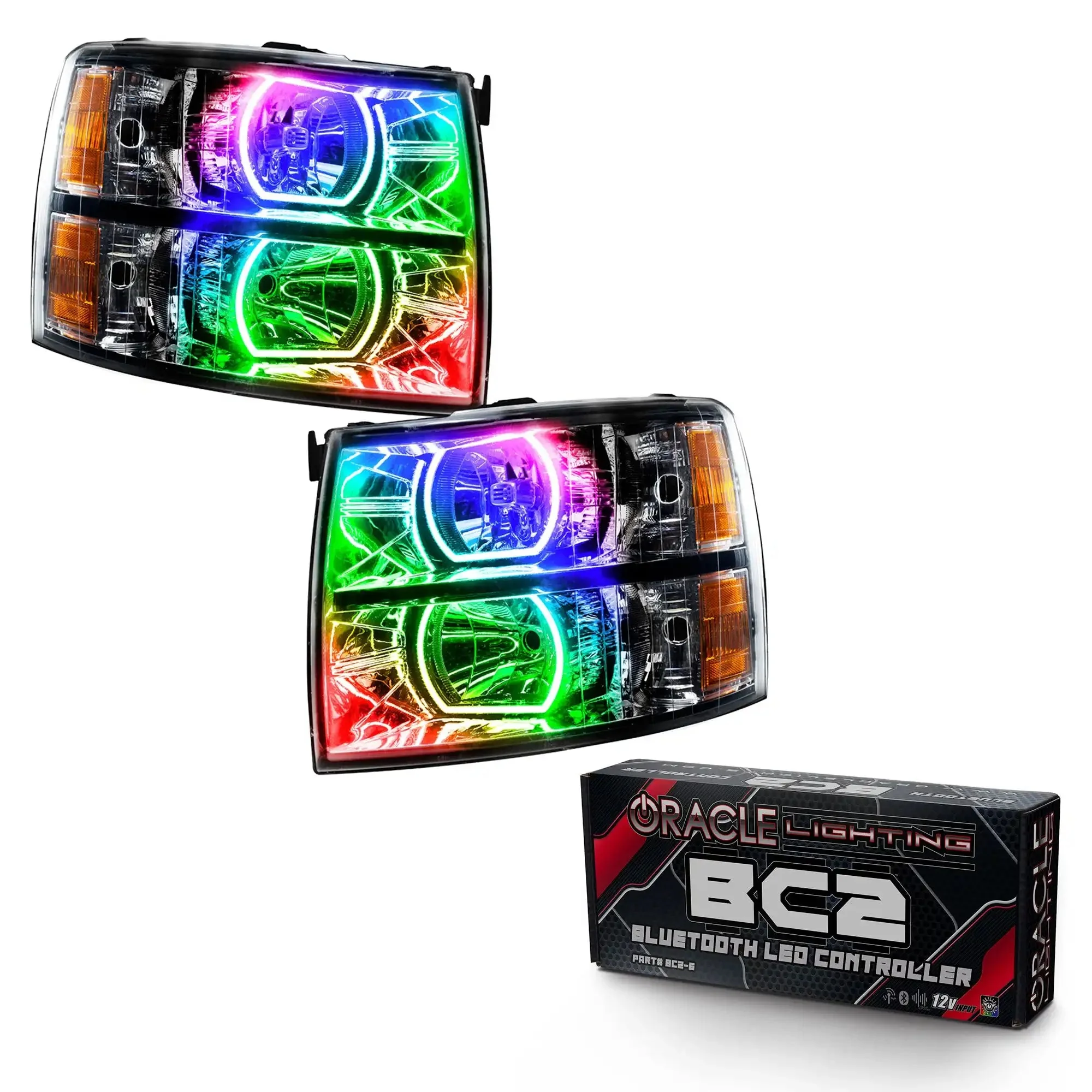 ORACLE Lighting 2007-2013 Chevrolet Silverado Pre-Assembled LED Square Style Halo Headlights - (Black Housing) - Image 6