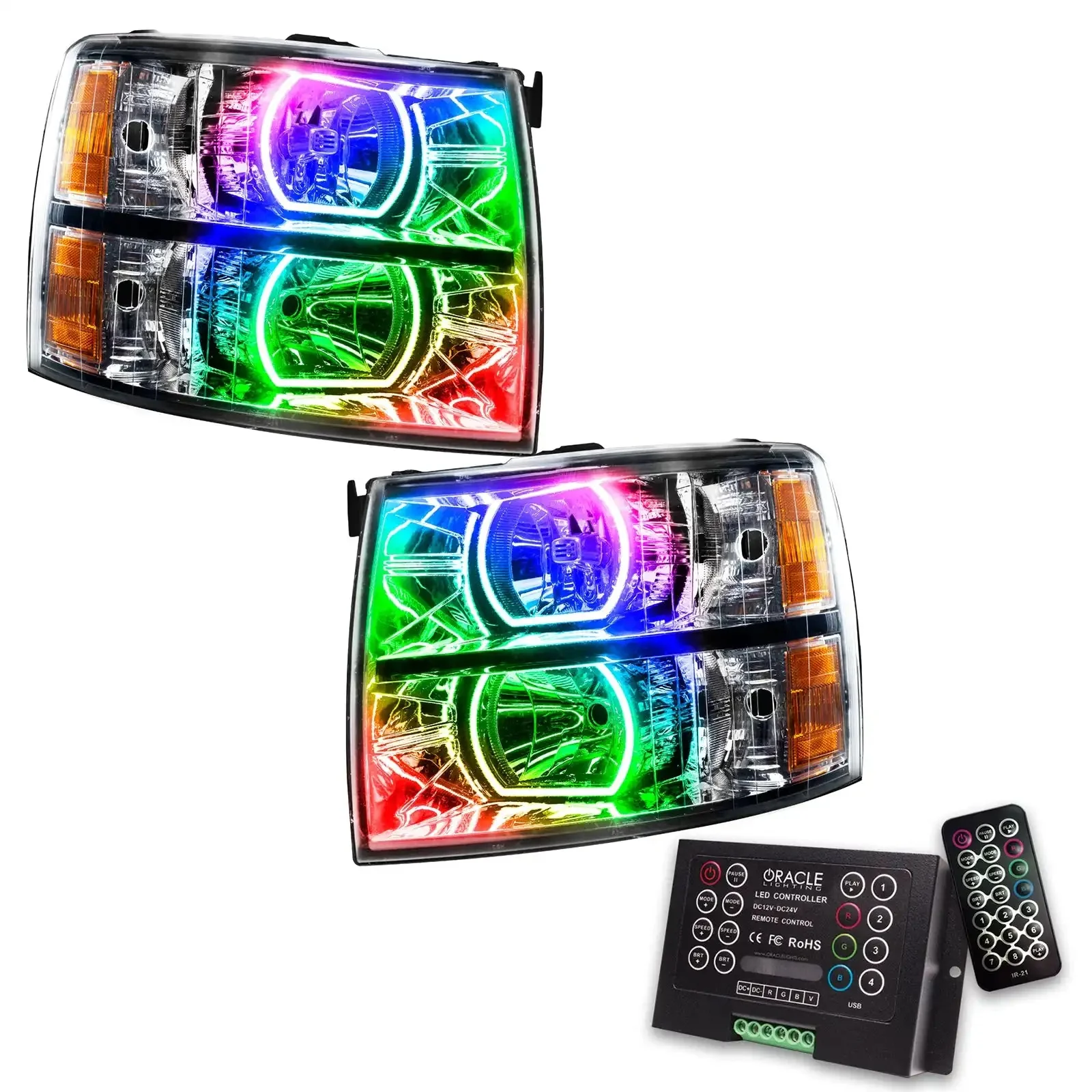 ORACLE Lighting 2007-2013 Chevrolet Silverado Pre-Assembled LED Square Style Halo Headlights - (Chrome Housing) - Image 9
