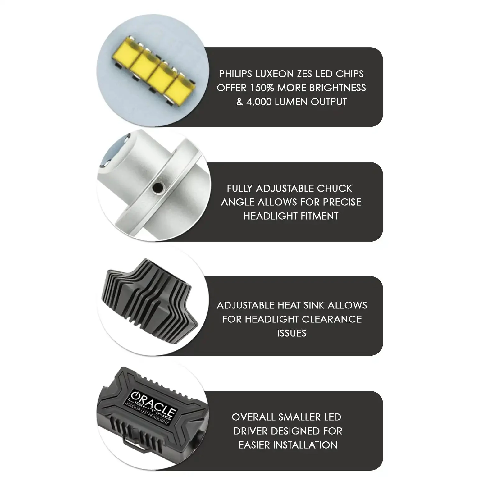 ORACLE Lighting H11 - 4,000+ Lumen LED Light Bulb Conversion Kit High/Low Beam (Projector) - Image 4