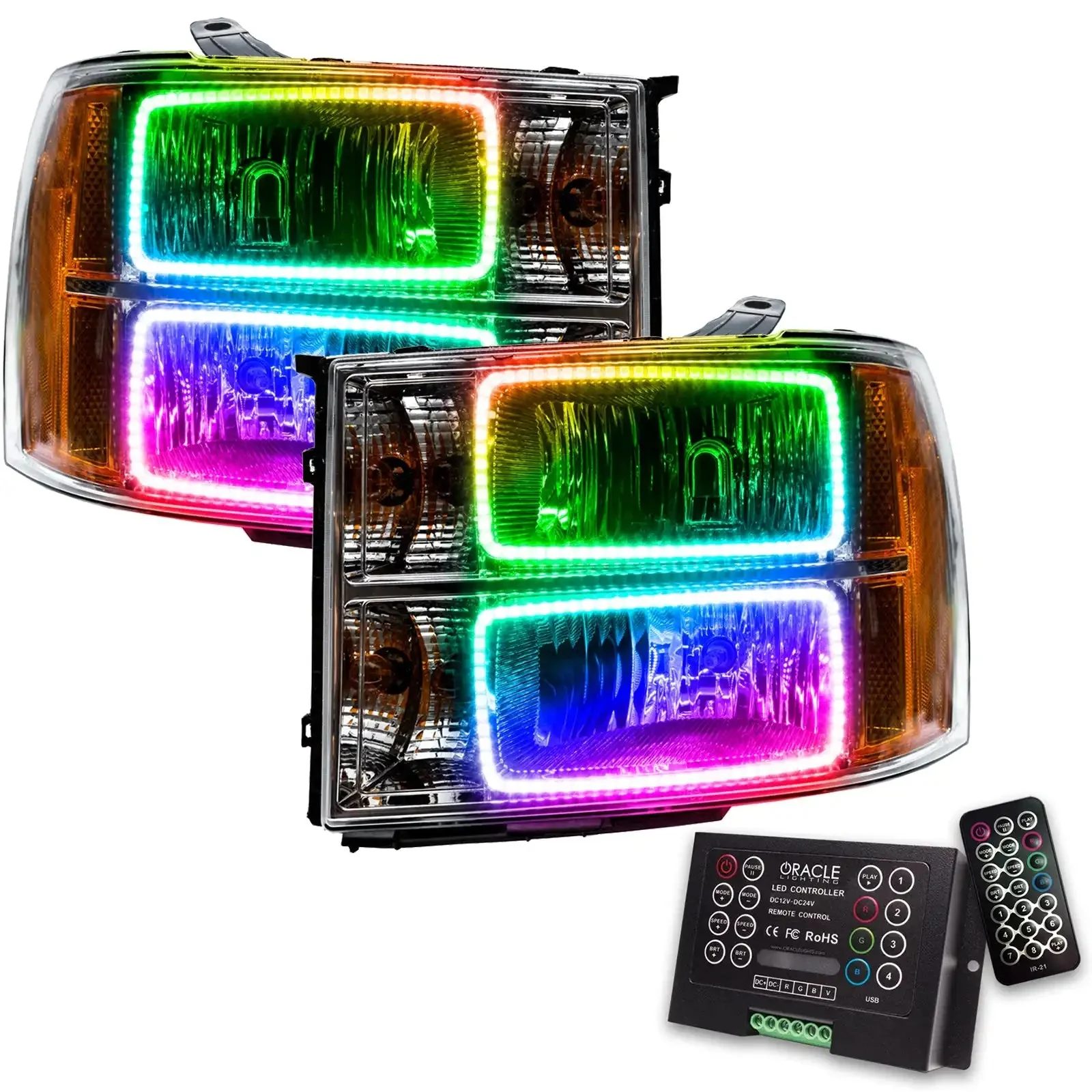 ORACLE Lighting 2007-2013 GMC Sierra Pre-Assembled Halo Headlights - (Square Ring Design) - Image 10